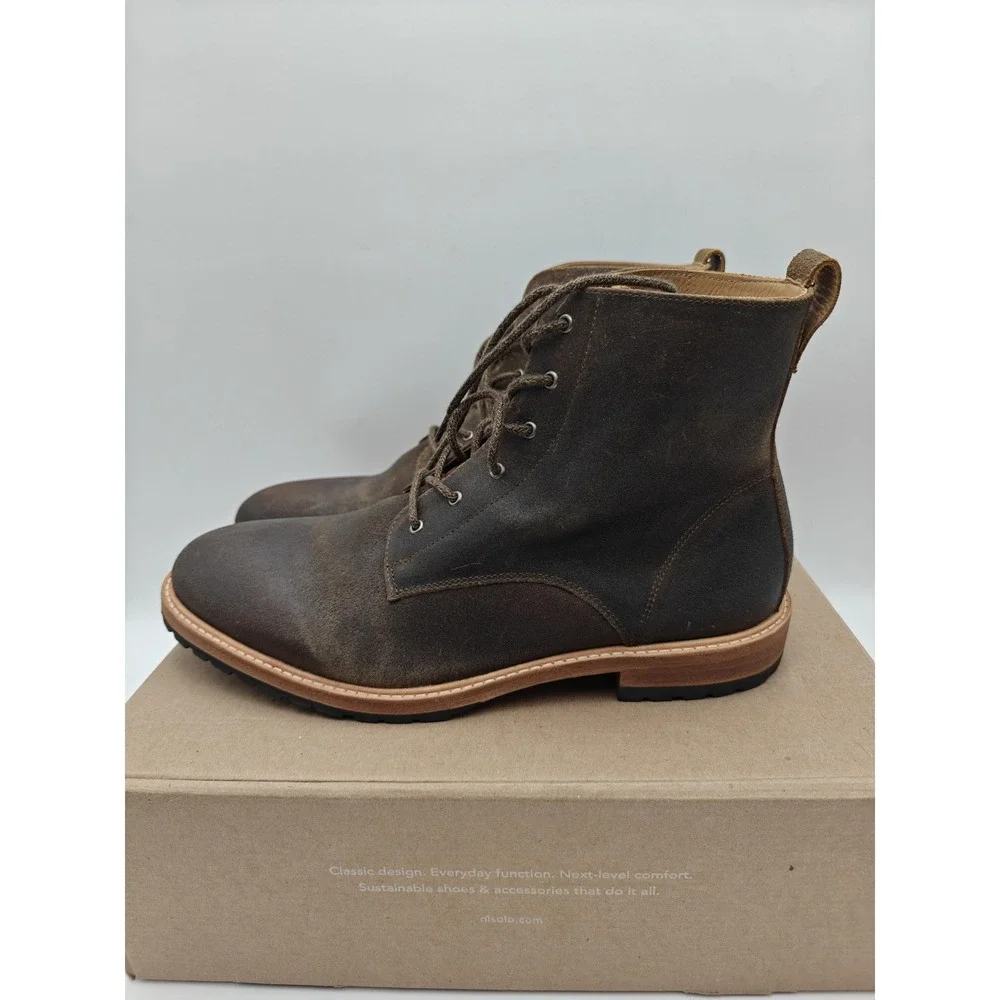Nisolo Martin All-Weather Boots Mens Size 11 Brown‎ Leather Waxed Combat